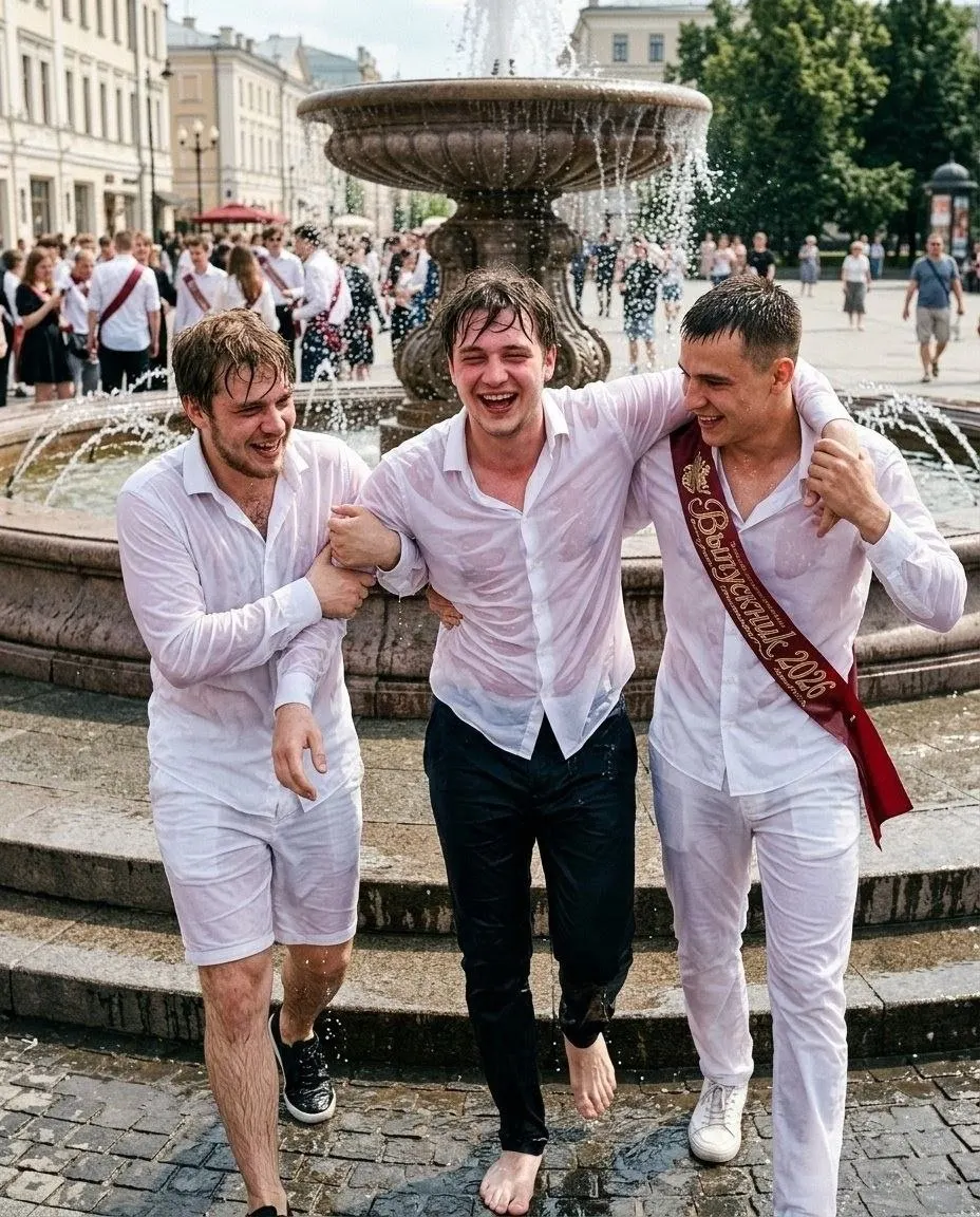 Выпускники купаются в фонтане