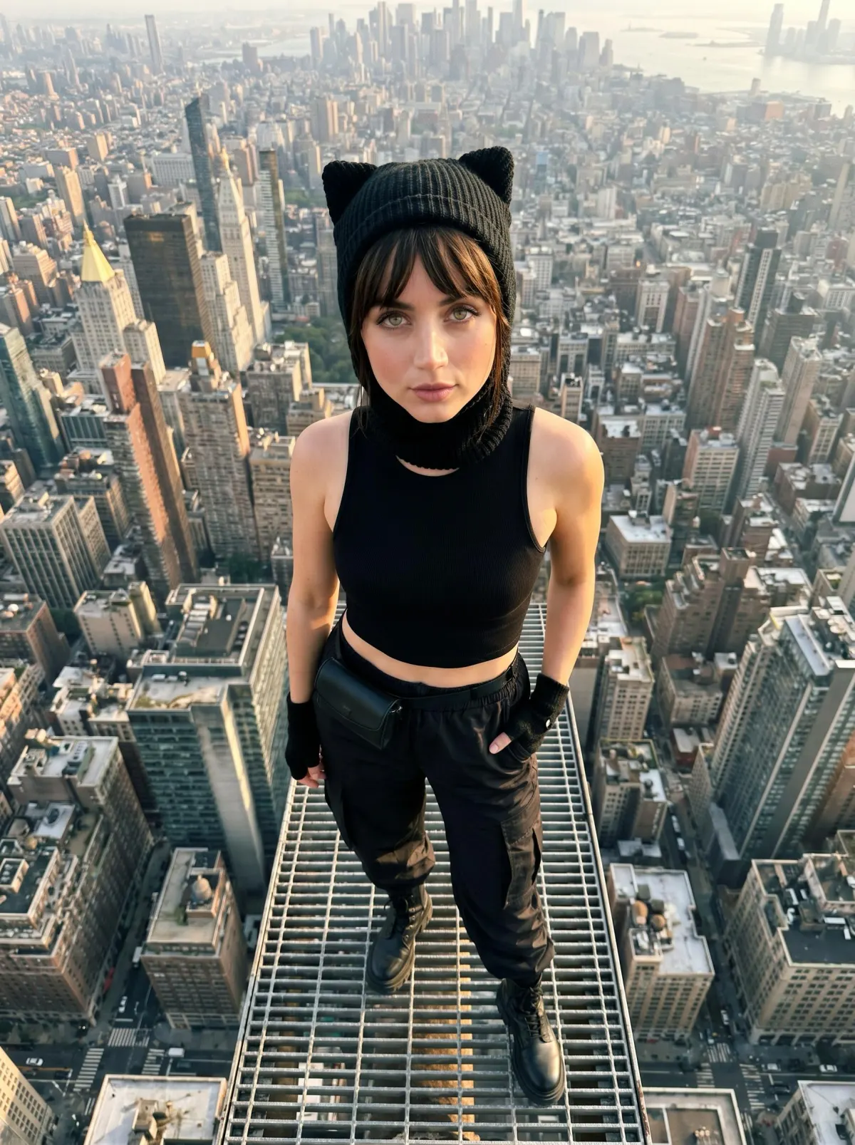 Фотосессия на Empire State Building над Манхэттеном в широком ракурсе — промт