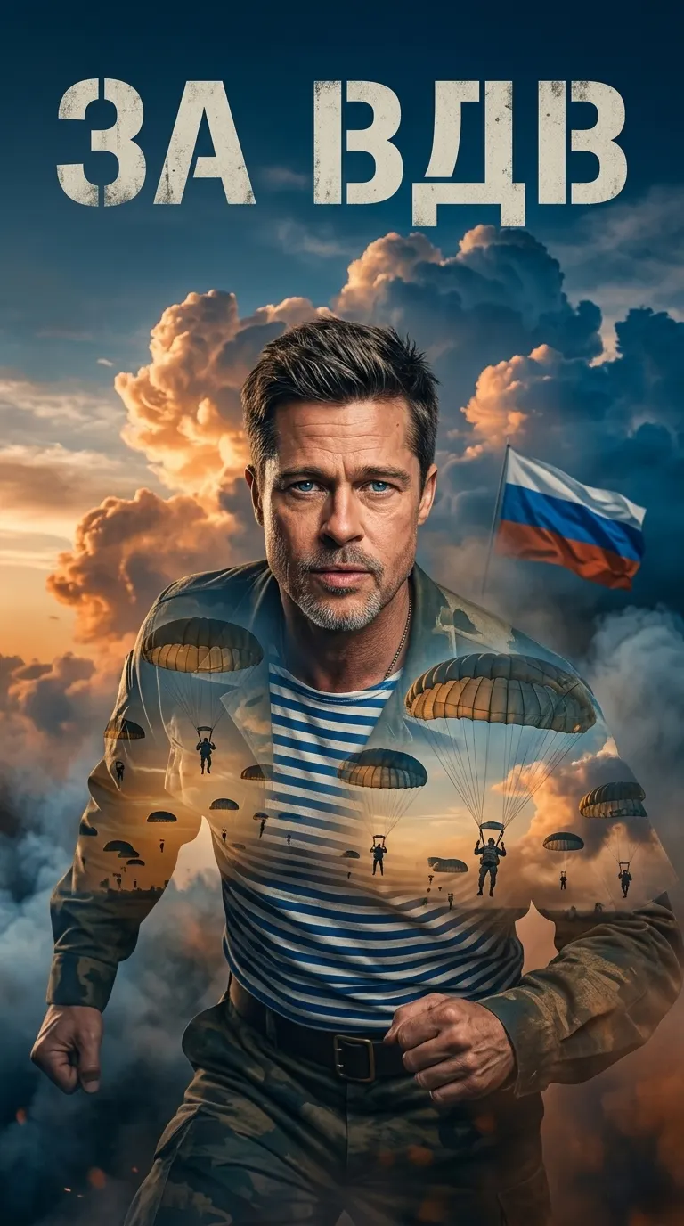 Промт ко Дню ВДВ: динамичная двойная экспозиция с десантниками
