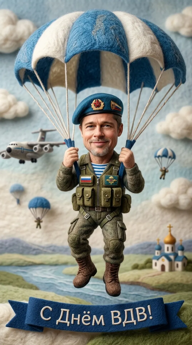 Промт ко Дню ВДВ: войлочная открытка с миниатюрным десантником