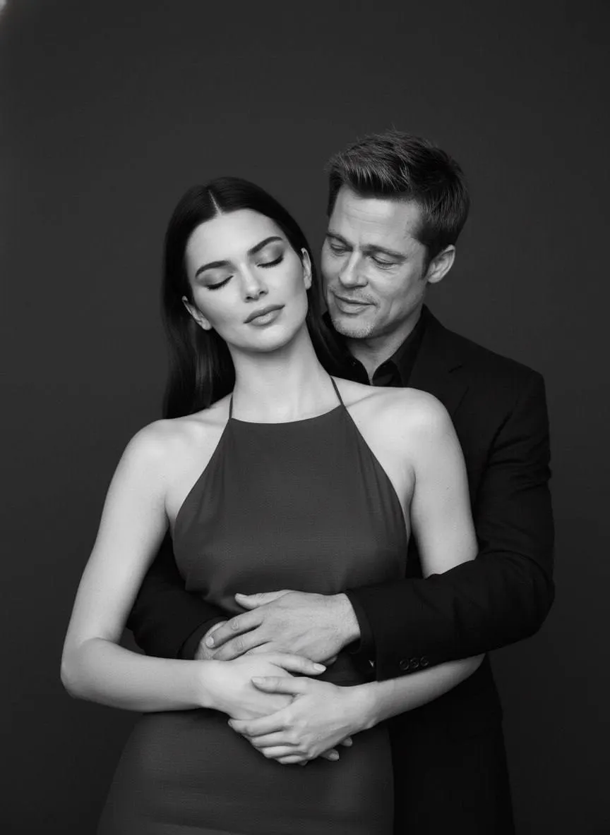 Черно-белая студийная fashion ИИ фотосессия пары в объятиях крупным планом промт