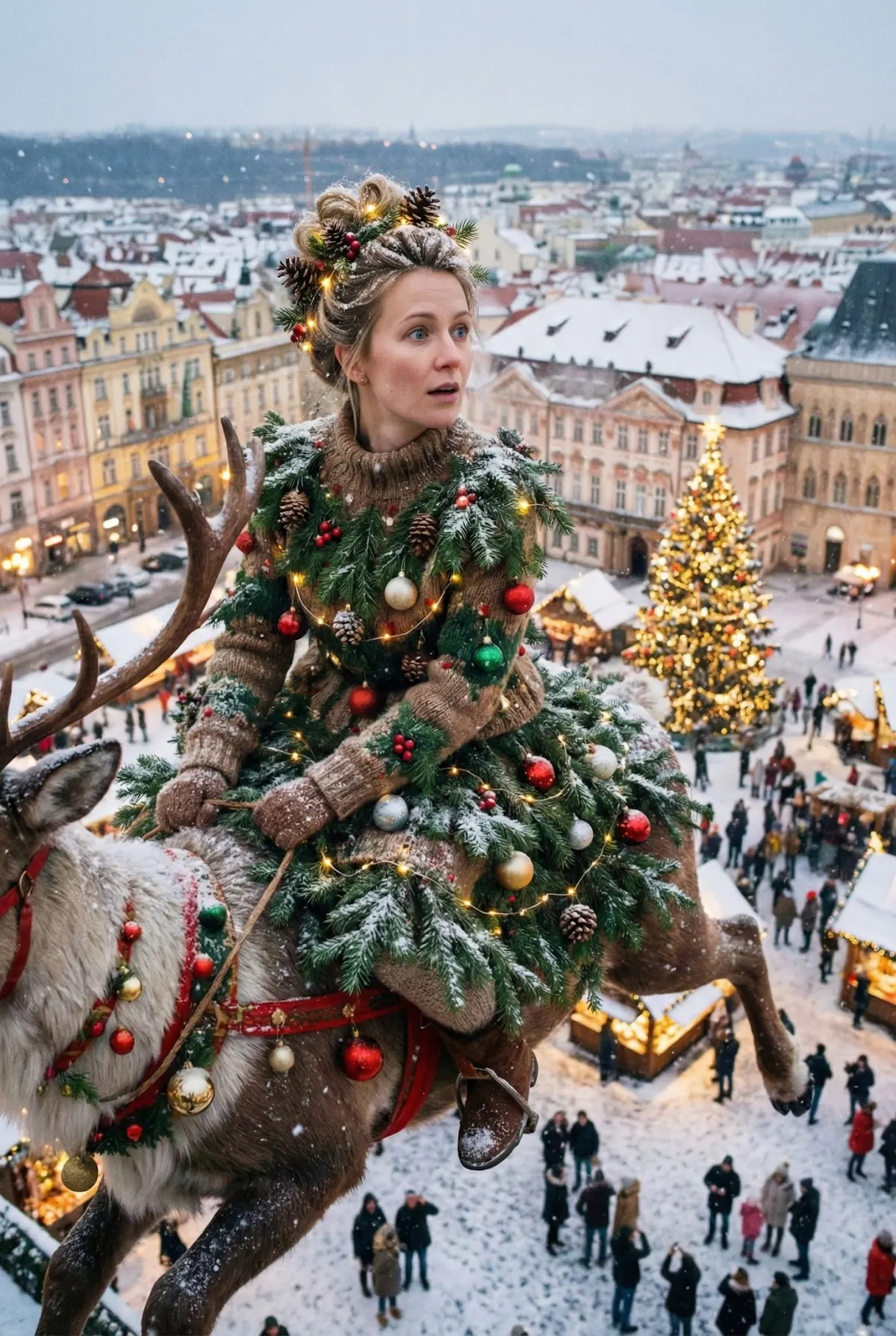 Ультрареалистичная новогодняя фотосессия с сохранением лица девушки промт