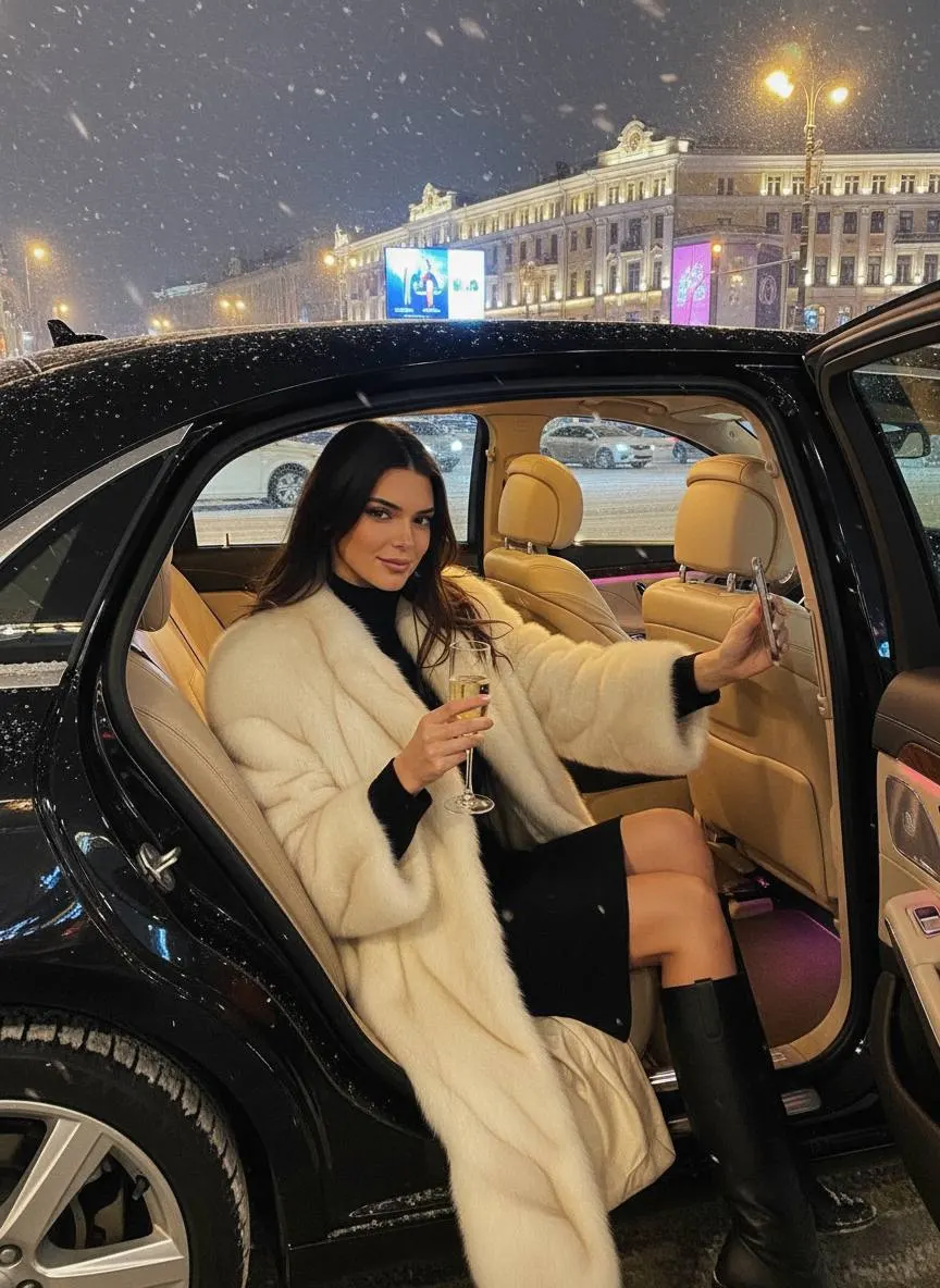 Ночная фотосессия в Maybach на Новом Арбате — промт для реалистичного зимнего фото через нейросеть ии