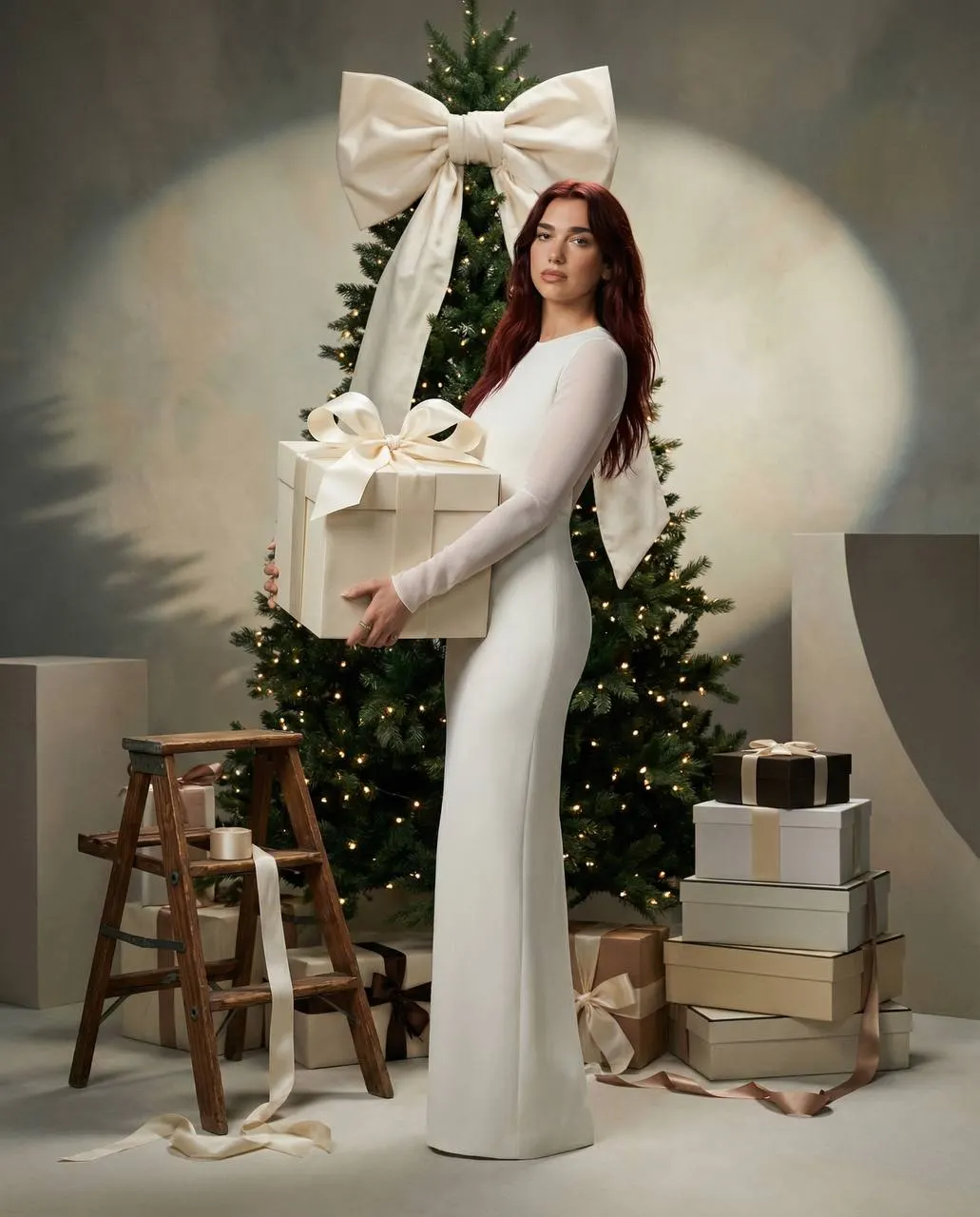 Промт для ИИ: рождественский fashion‑портрет девушки у ёлки в стиле Rodney Smith