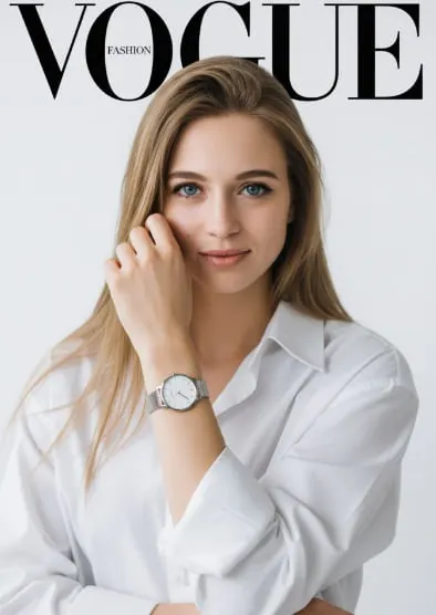Белый минималистичный Vogue-портрет с рукой у лица — Фотосессия ИИ