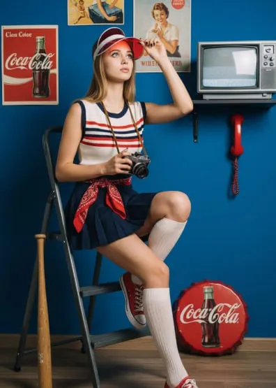 Ретро Y2K: я на стремянке в комнатe с Coca-Cola — Фотосессия ИИ